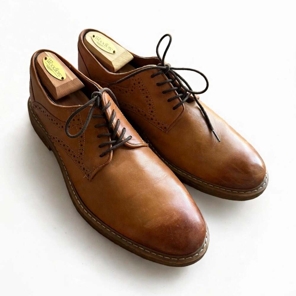 STAFFORD Men's Brown Leather Brogue Oxford Dress Shoes Lace-Up Round Toe 10.5
